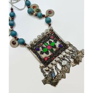 Vintage Kuchi Afghan Necklace: Middle Eastern Coin & Turquoise Statement